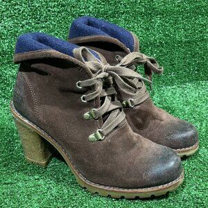 UGG Australia Calynda High Heel Ankle Boots Womens Sz 6 Wool Lined Brown Leather